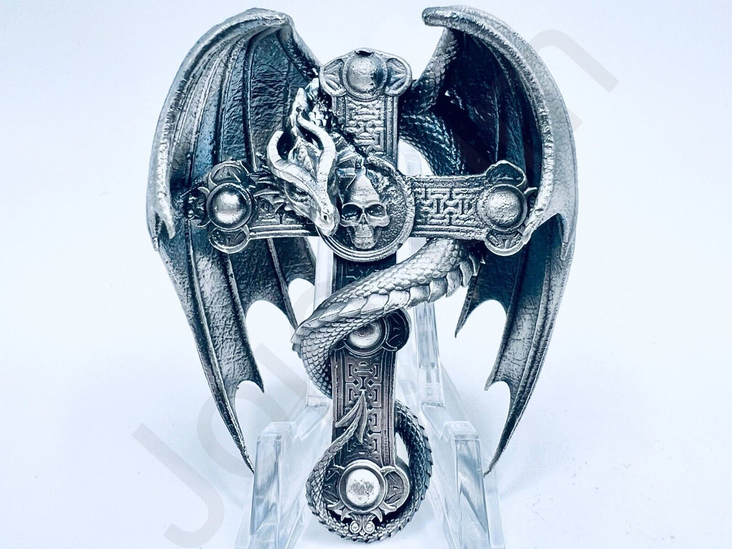 2.8 oz Hand Poured .999+ Fine Silver Bar Statue "Dragon Cross" By Gold Spartan